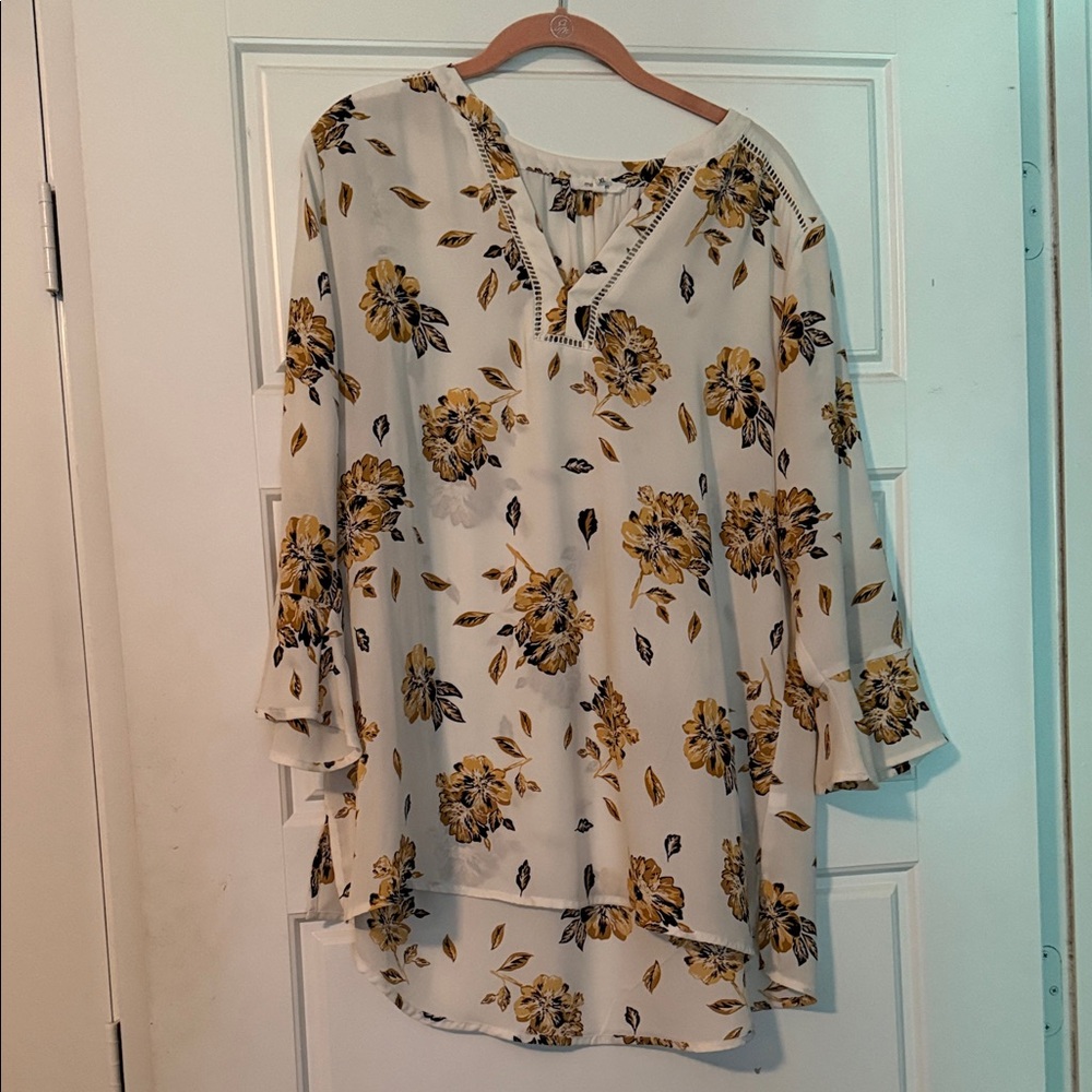 Maurices Cream Floral Tunic with Mustard Accents